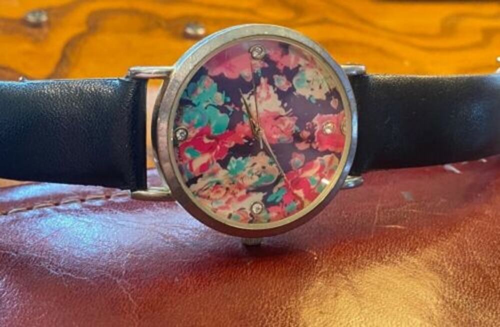 Women's 36mm Silver Tone Charming Charlie Watch with Flower Print Face, Crystal
